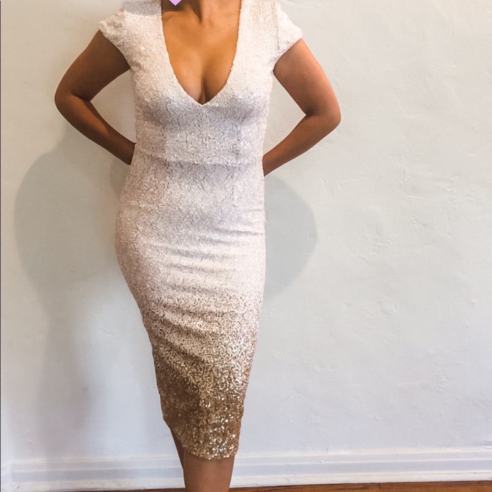 Beautiful sequins white ombré gold dress- small